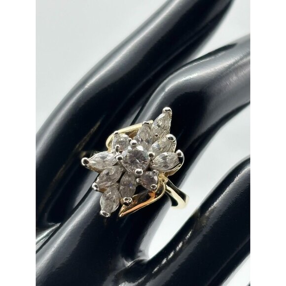 Vintage Ring Cubic Zirconia Cluster Marquis 14 KT. Gold Plated Yellow White Gold - Picture 5 of 15